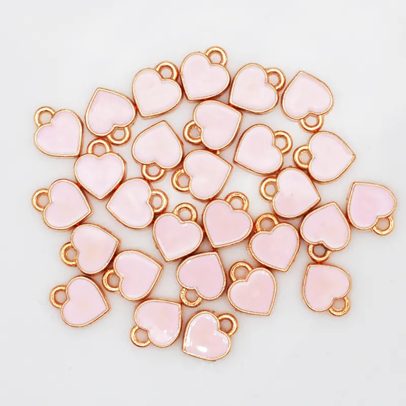 50pcs/Lot Fashion Small Heart Shape Enamel Charms 7*8mm Gold Color Tone Oil Drop DIY Bracelet Floating Charms