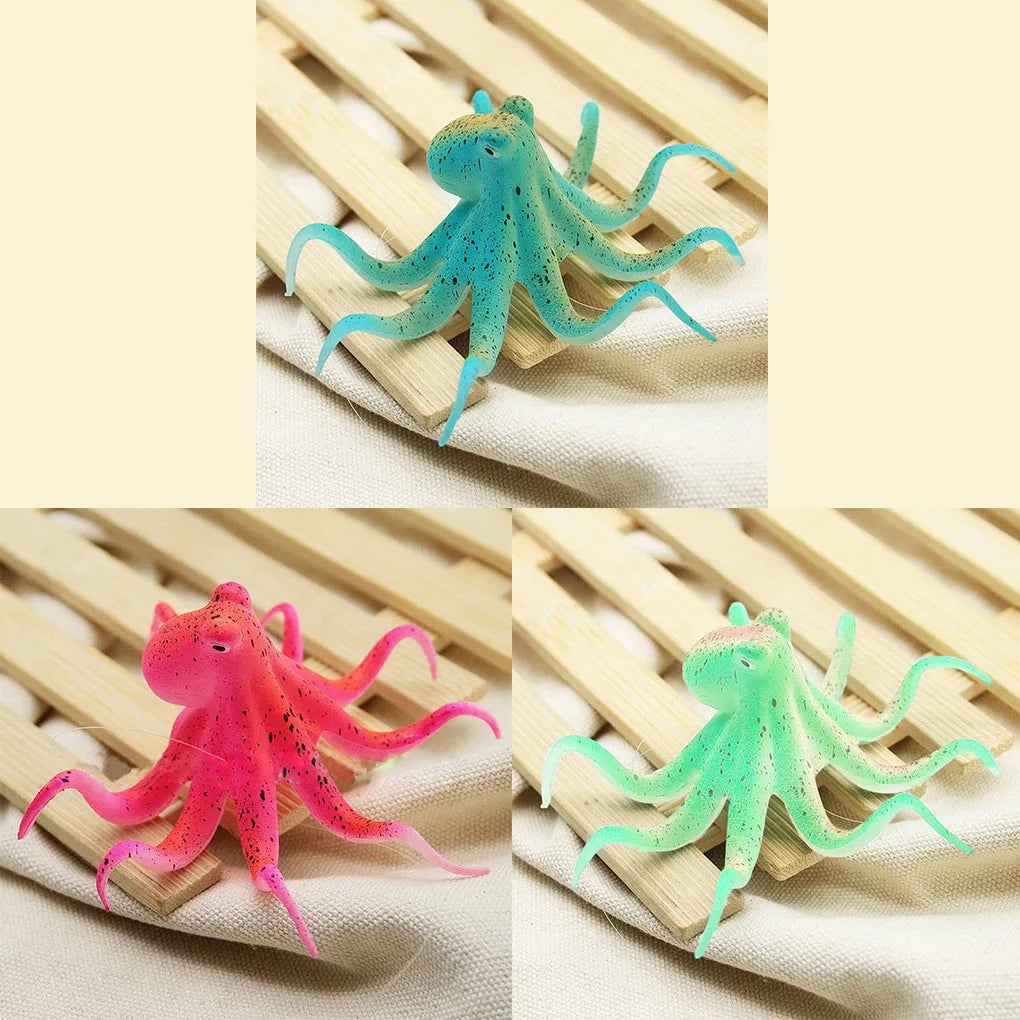 Fluorescent Artificial Octopus Aquarium Ornament With Suction Cup Fish Tank Decoration