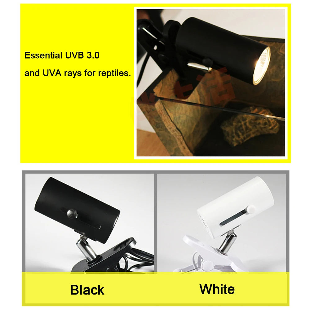 UVA+UVB 3.0 Reptile Lamp Kit With Clip-On Ceramic Light Holder Turtle Basking UV Heating Lamp Set Tortoises Lizard Lighting 220V