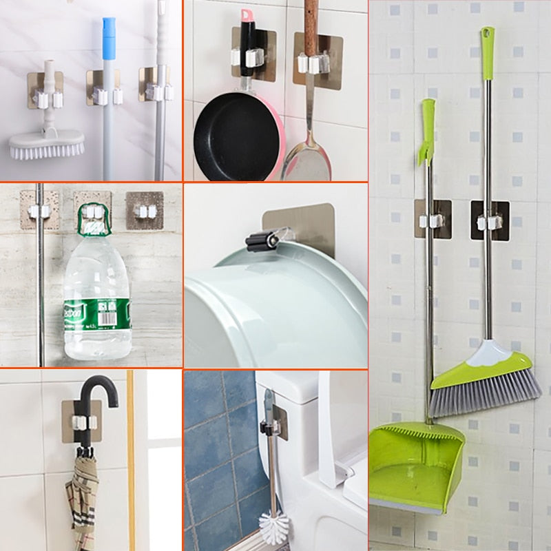 Wall Mounted Mop Organizer Holder Rack Self Sticking Brush Broom Hanger Hook Kitchen Bathroom Mops Storage Racks Drop 1pc Strong