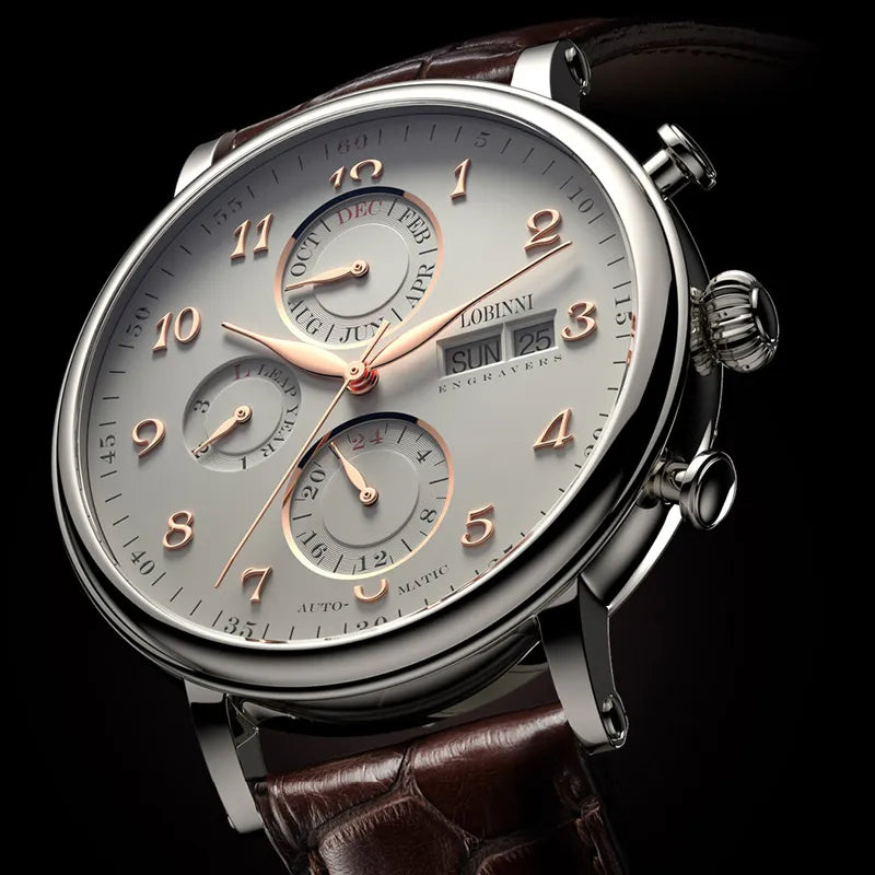 Men's Watches Switzerland LOBINNI Luxury Brand Perpetual Calendar Multi-Function Seagull Automatic Mechanical Sapphire L13019-6