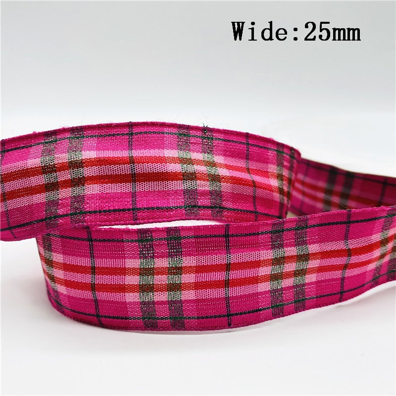 5yards/Lot 25mm Plaid Ribbon Christmas Decor Ribbon for Handmade Design Christmas Decoration DIY
