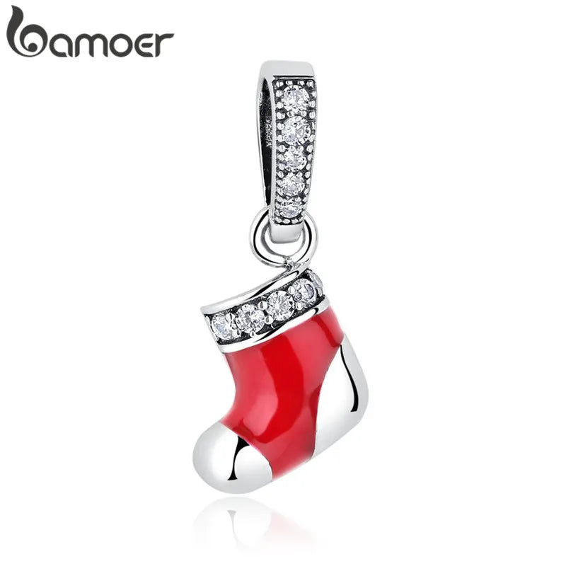 Bamoer 925 Sterling Silver Jewelry Christmas Collection Charm for Women Girl DIY Jewelry Fit Original Bracelet Bangle