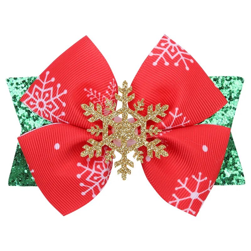 Christmas Hair Bows Clips Sparkly Santa Claus Xmas Socks Hairpins Headwear Christmas Tree Printing Ribbon Hair Clip for Girls