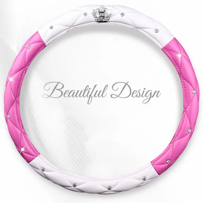 Women PU Leather Car Steering Wheel Covers Diamond Black Pink Auto Steering-Covers Cases for Lady Girls Car Accessories