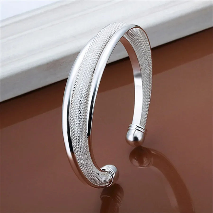 925 Silver Color Exquisite Luxury Gorgeous Fashion Wedding Women Lady Bracelet Bangle Charm Stamped Nice Birthday