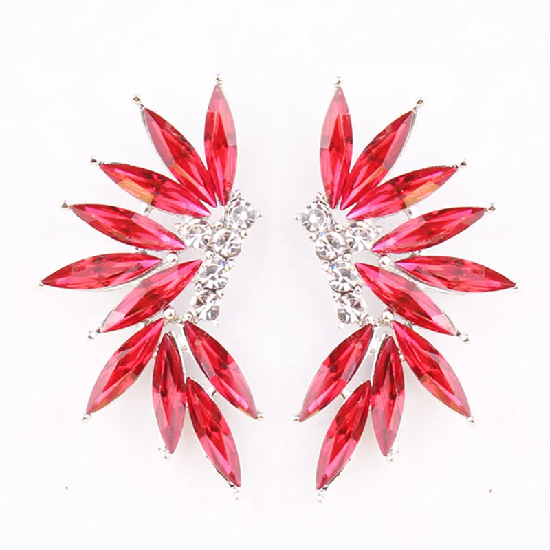 LUBOV Shining Rhinestone Wings Stud Earrings Acrylic Crystal Stone Women Piercing Earrings Trendy Wedding Jewelry Christmas