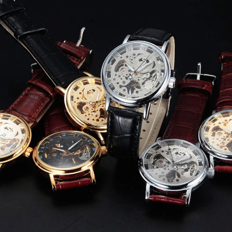 Casual New Fashion SEWOR Brand Skeleton Men Male Military Army Clock Classic Luxury Gold Mechanical Hand Wind Wrist Watch