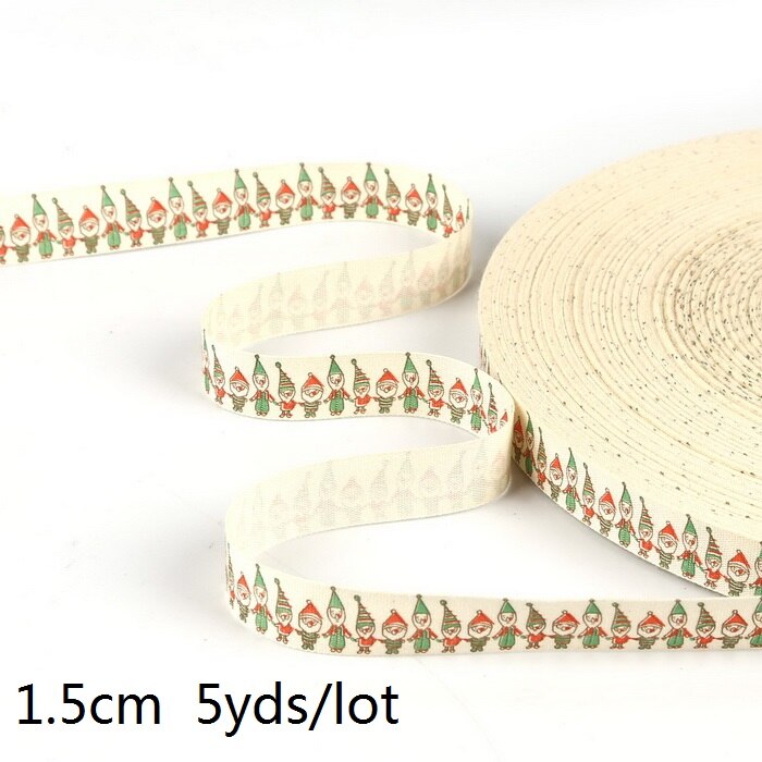 5yards Cartoon Printed Cotton Ribbons Hairbows Christmas Decoration for Home Gif