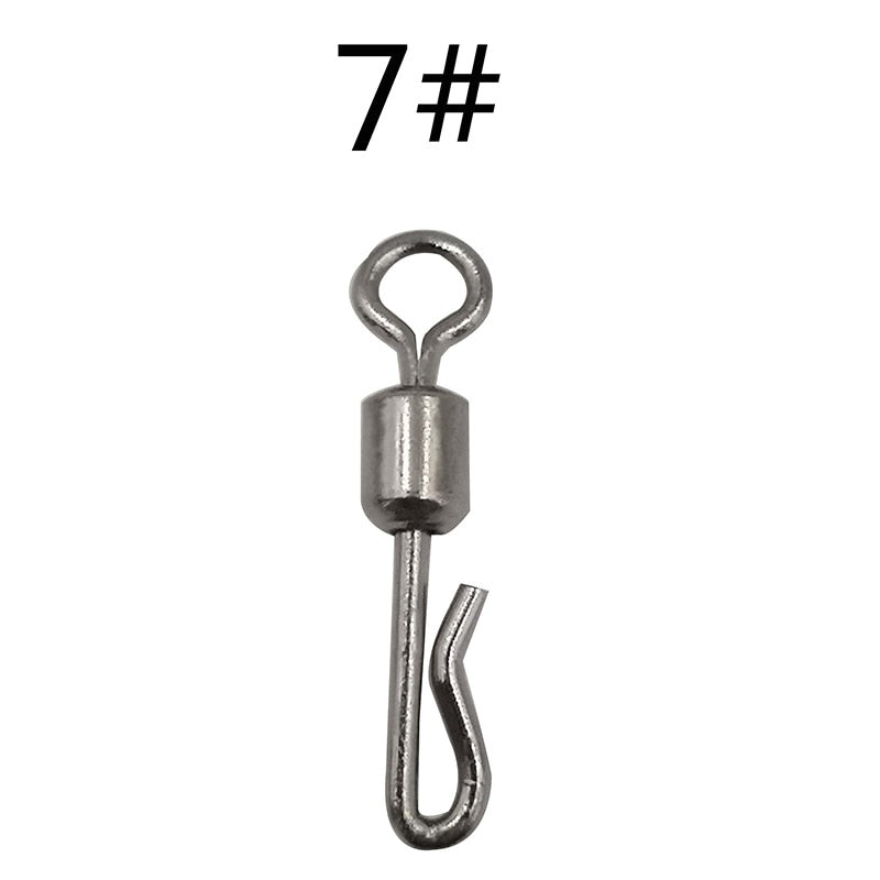 OUTKIT 50pcs Fishing Swivels Rolling Swivel Interlock Snap Size 7/8/10/12 Hook Lure Connector Terminal Tackle Swivel Fishing