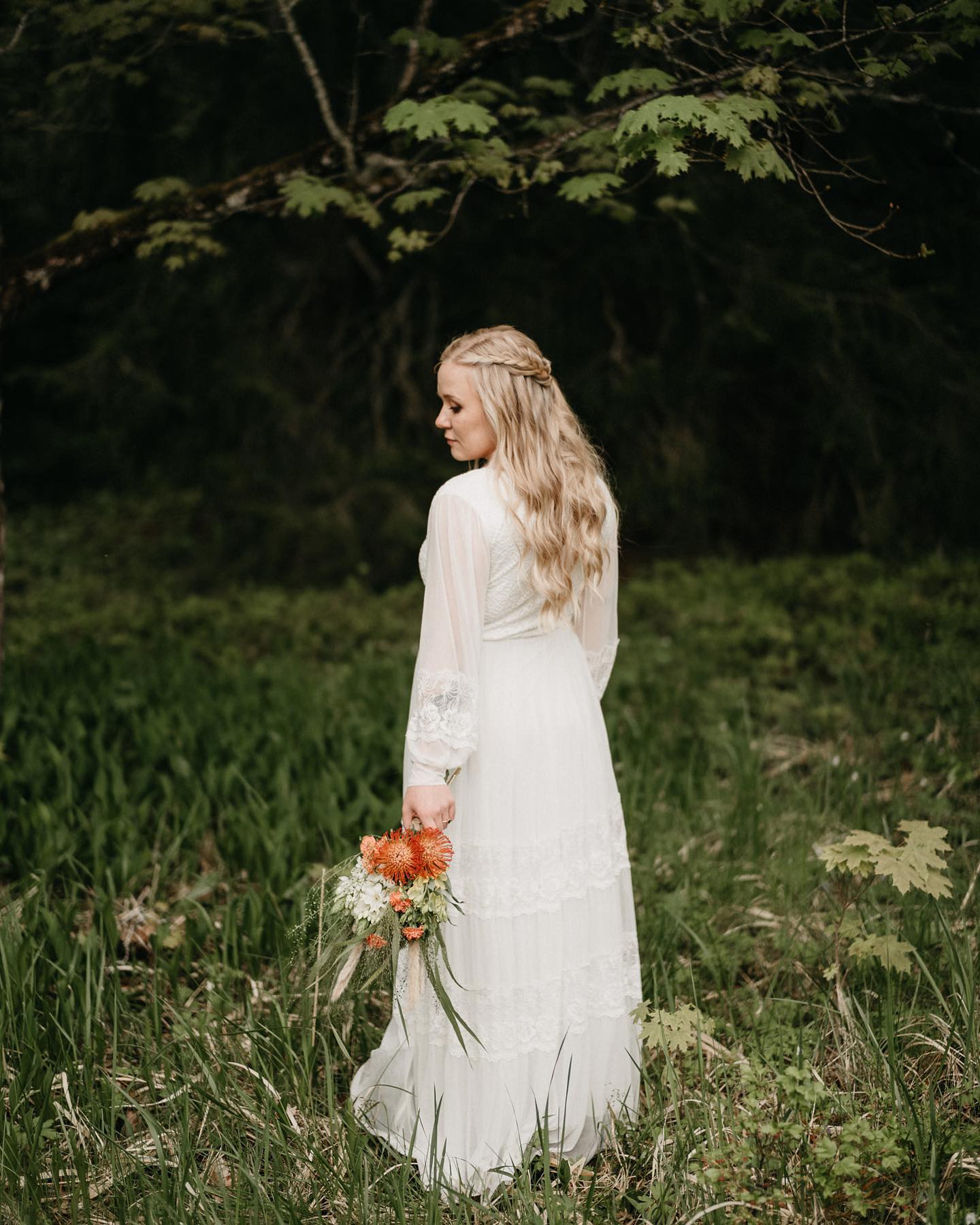 Bestseller Ivory Wrap Lace Wedding Dress With Chiffon Mesh Sleeves #1352