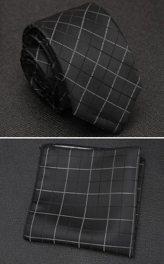 XGVOKH Men Tie Cravat Set Fashion Wedding Ties for Men Hanky Necktie Dot Striped Gravata Jacquard Tie Social Party Accessories