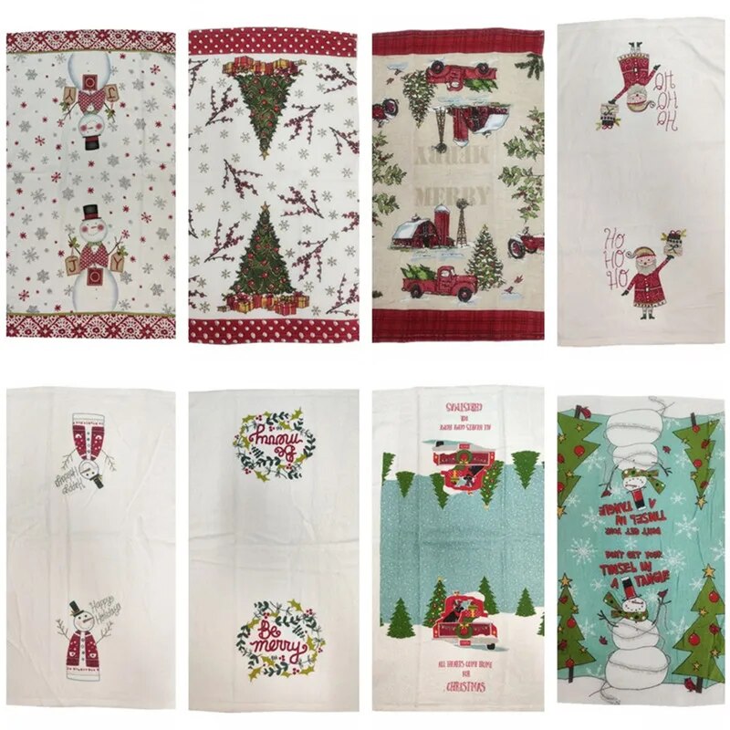 1Pc 41x65cm Christmas Snowman Santa Claus Tree Printed Cotton Kitchen Dishcloth Tea Towel Xmas Party