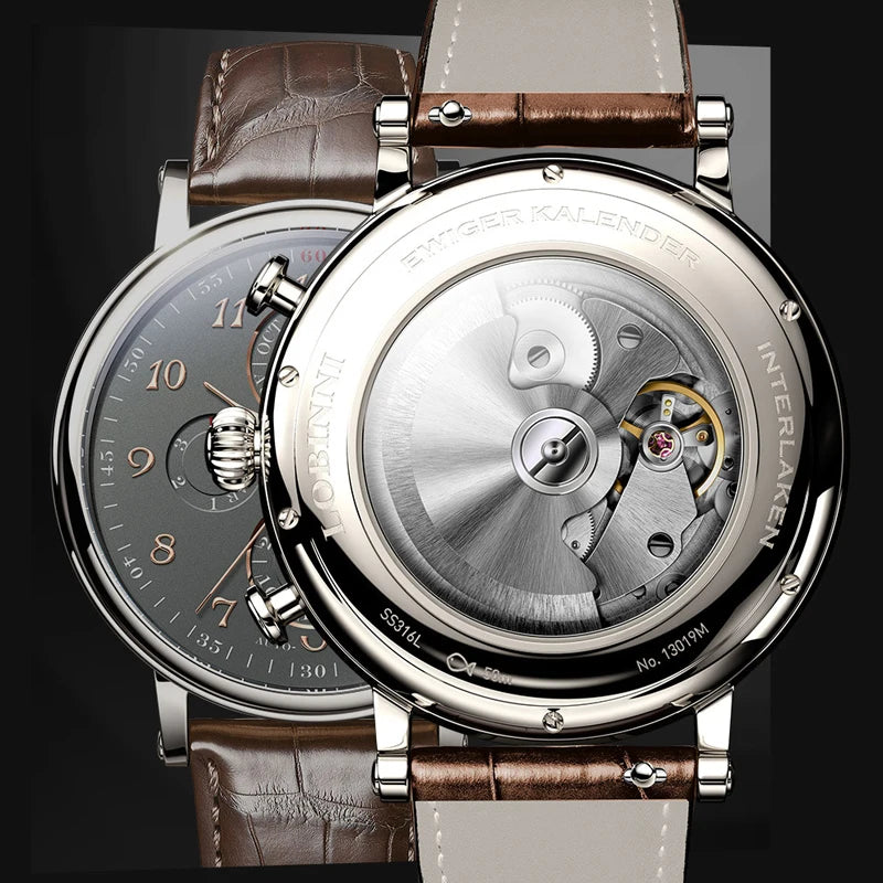 Men's Watches Switzerland LOBINNI Luxury Brand Perpetual Calendar Multi-Function Seagull Automatic Mechanical Sapphire L13019-6