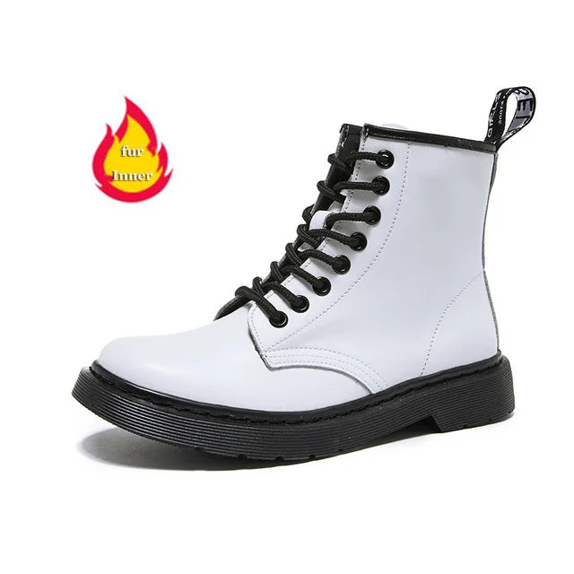 Soft Split Leather Women White Ankle Boots Female Autumn Winter Shoes Woman Punk Motorcycle Boots Spring Winter 35-44