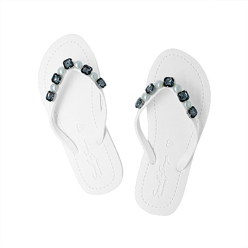 Beach Pearl - Crystal Rhine Stone Embellished Women's Flat Flip Flops