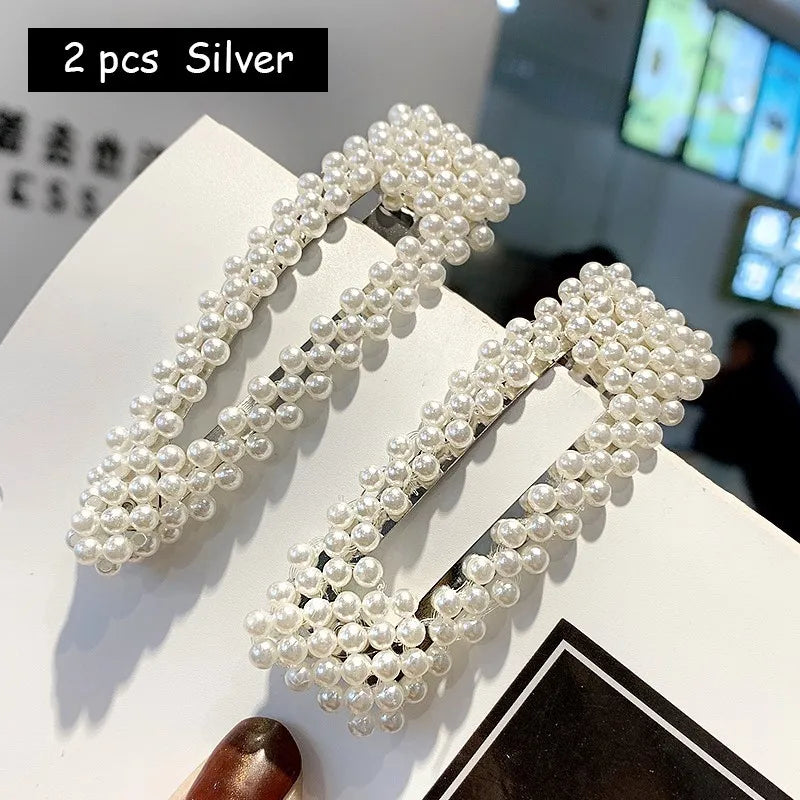 Korean Simulated Pearl Barrettes Beaded Geometric Women Hair Clip Hairgrips Hair Accessories Girls Jewelry Hair Pins