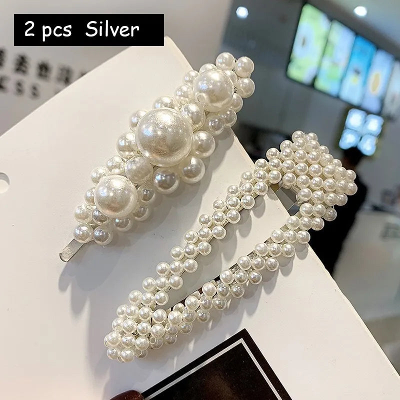 Korean Simulated Pearl Barrettes Beaded Geometric Women Hair Clip Hairgrips Hair Accessories Girls Jewelry Hair Pins