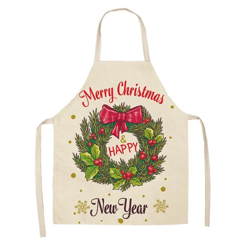 Linen Merry Christmas Apron Christmas Decorations for Home Kitchen Accessories Natal Navidad 2023 New Year Christmas