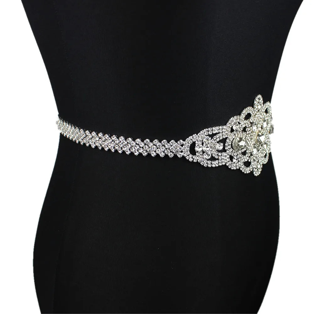 Handmade Silver Bridal Belt Rhinestone Waistband Applique for Evening Prom Dresses Wedding Decoration White Beige Sash Ribbon
