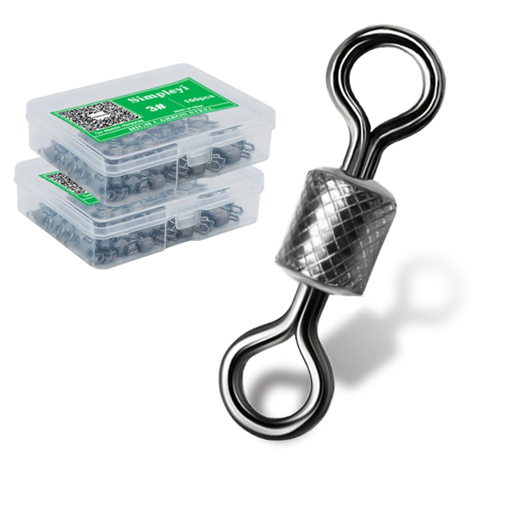 50pcs/Box Stainless Steel Fishing Connector Barrel Swivel Rolling Ball Sinker Tool Tackle Goods for Fly Fishing Hook Lure