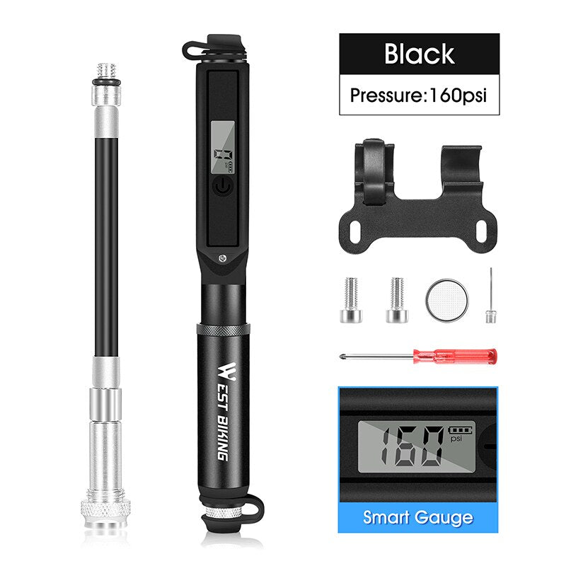 WEST BIKING Bike Pump With Gauge Portable Frame Bicycle Pump Schrader and Presta Valve 160psi Tire Pump for Road Mountain Bike