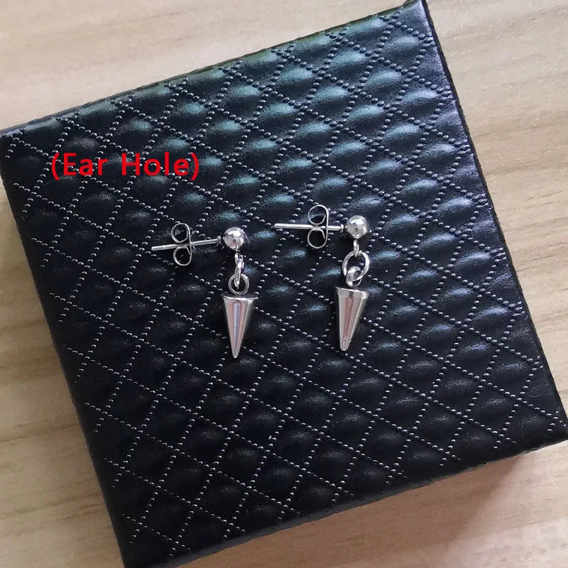 Men Punk Earrings Feather Tassel Long Chain Pendant Stainless Steel Stud Earring Trend Rock Hipster Ear Clip