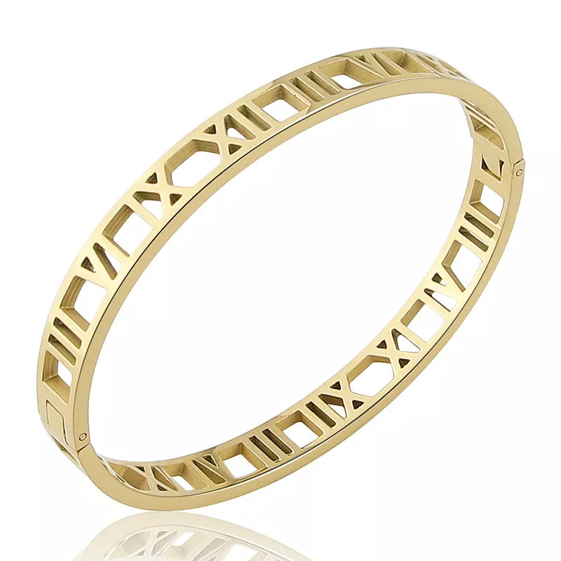 Delicate Hollow Roman Numeral Bracelets & Bangles Titanium Steel Bangle Fine Jewelry for Women Vacuum Plating Bangle