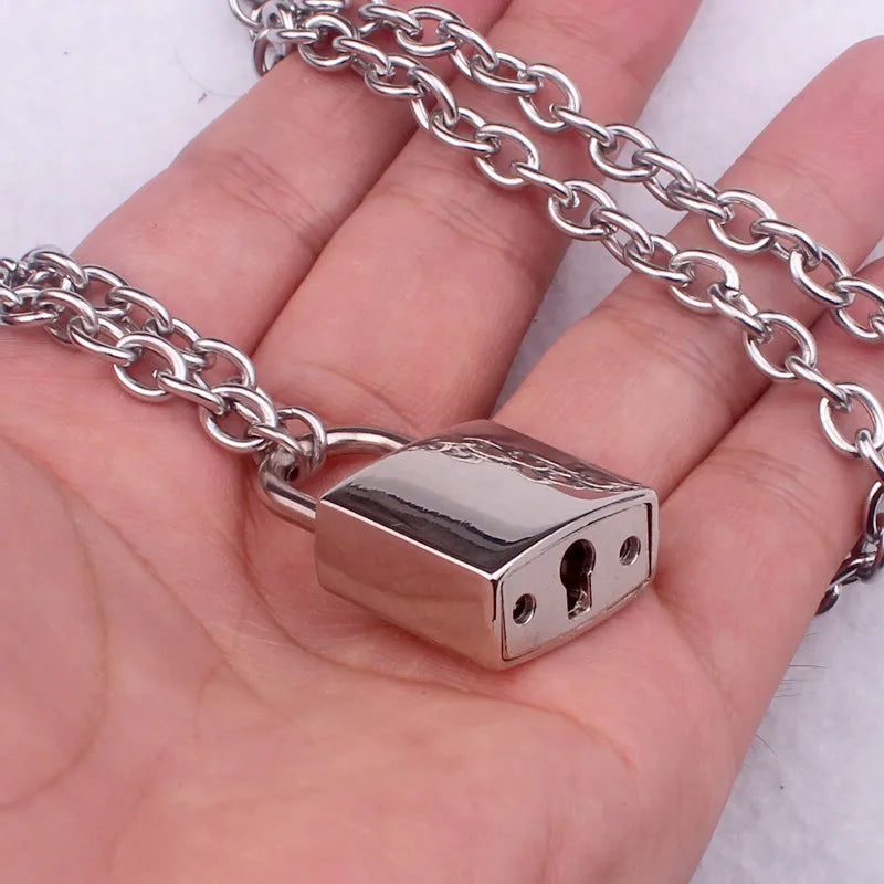 Stainless Steel Chain and Alloy Chain Punk Padlock Necklaces for Women Rock Hiphop Key Lock Necklace Men Chic Di112