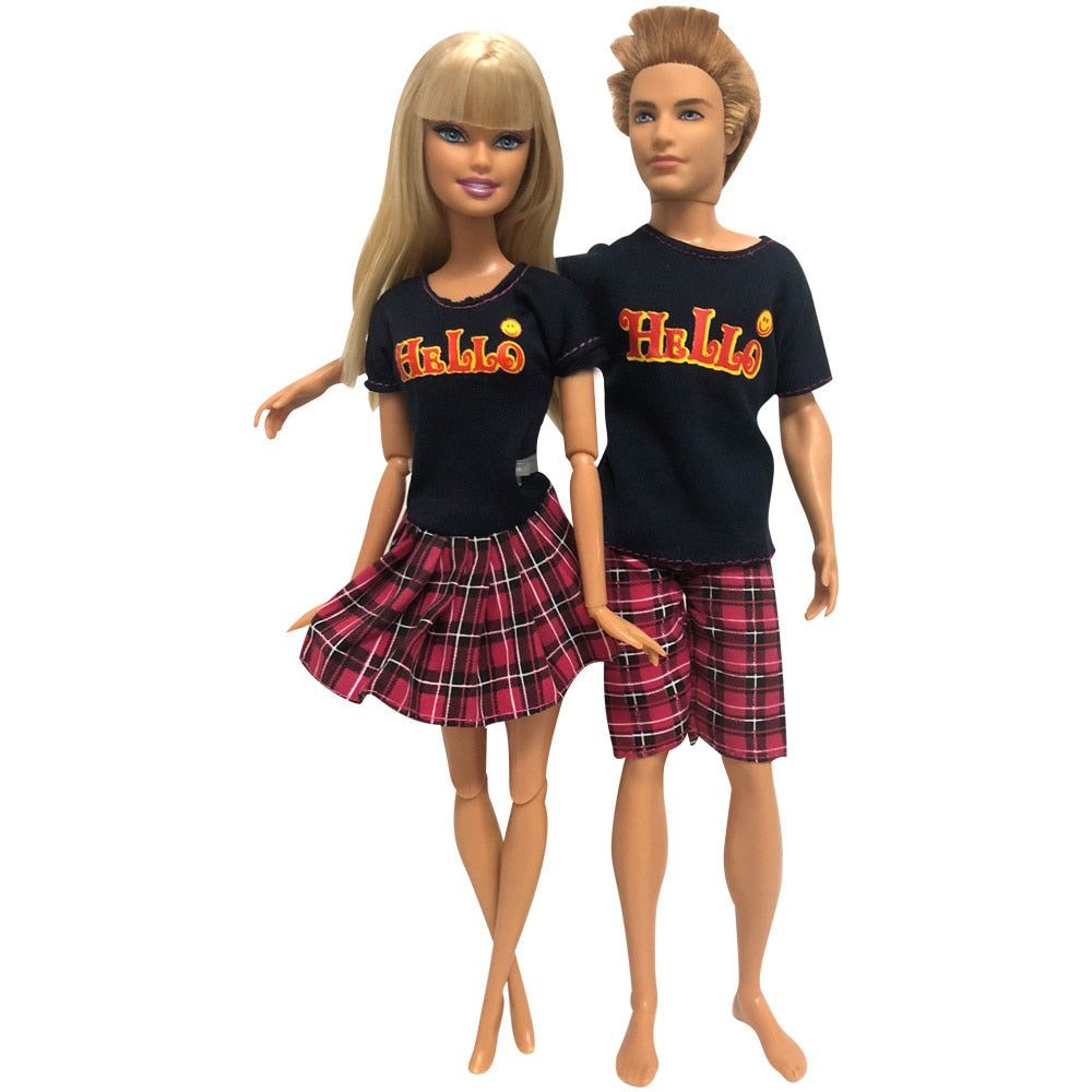 NK Mix 2 Pcs /Set Daily Wear Casual Couple Doll Dress for Barbie Doll Accessories Boy Girl Clothes Toy for Ken Doll 2GK JJ