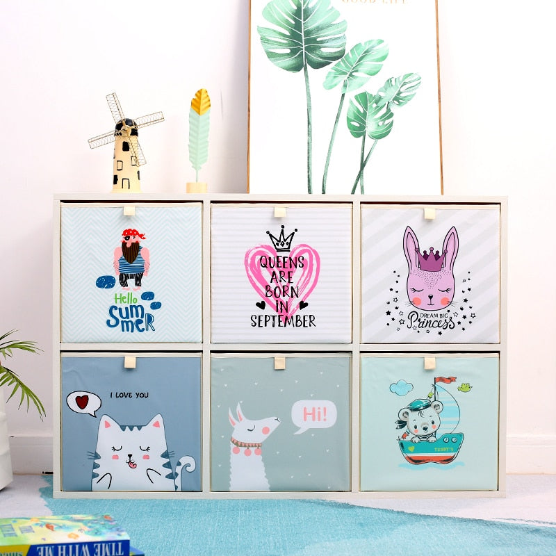 2020 Cartoon Toy Storage Box Folding Storage Bins Wardrobe Drawer Organizer Clothes Storage Basket Kids Toys Organizer