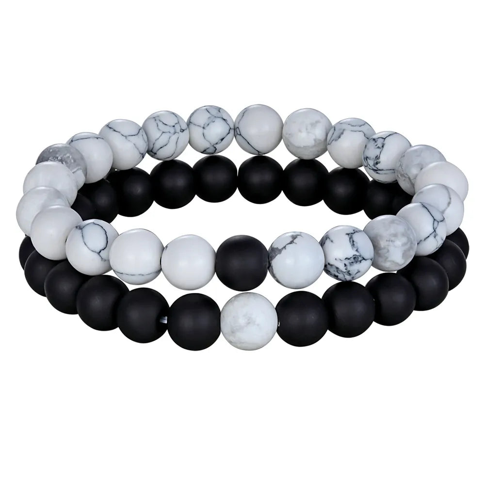 XQNI 2pcs/Set Style Couples Distance Bracelet Natural Stone Yoga Beaded Bracelet for Men Women Friend Charm Strand Jewelry