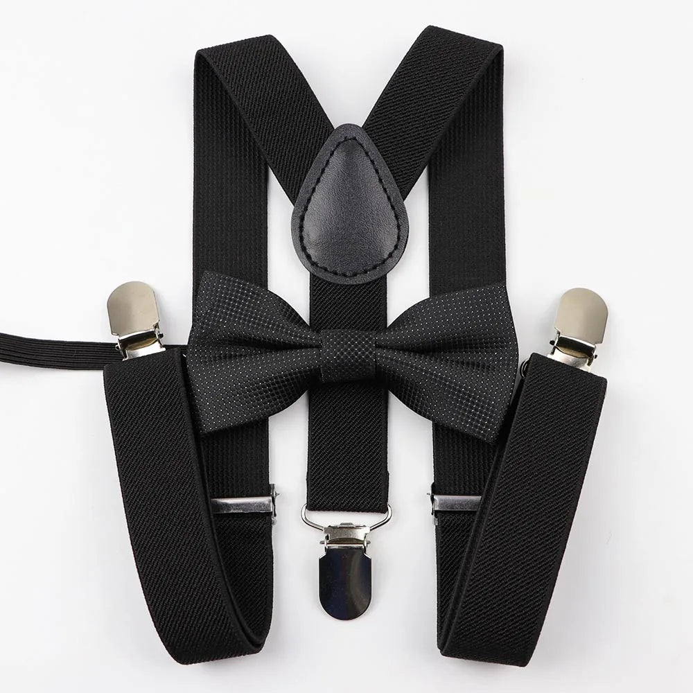 Cartoon Children Belt Bowtie Set Baby Boys Suspenders Polyester Y-Back Braces Two Colors Bow Tie Adjustable Elastic Kids