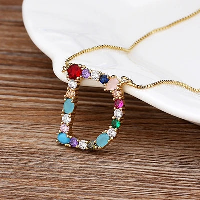New Arrival Personal Name Letter Necklace Rainbow CZ Initials Alphabet Women Girls Gorgeous Family Jewelry