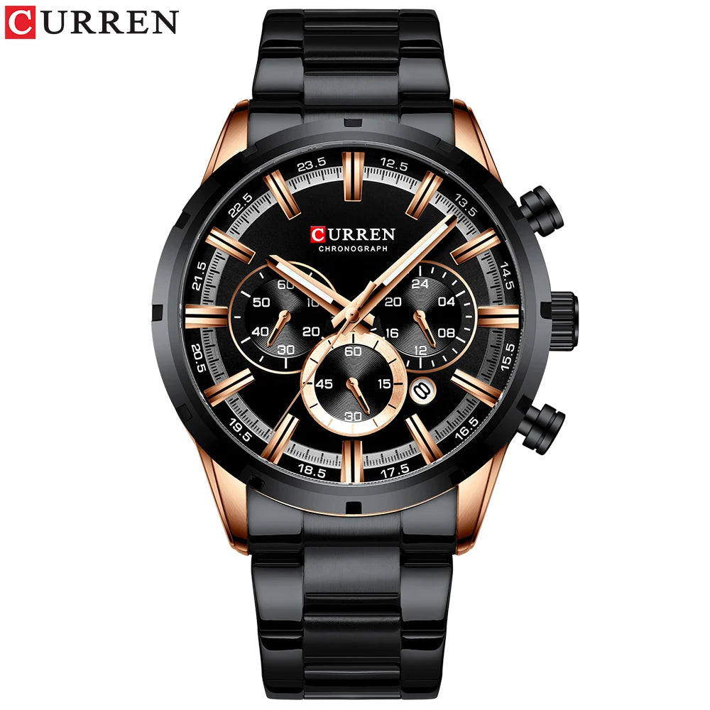 CURREN Top Brand Military Quartz Watches Silver Blue Mens Stainless Steel Chronograph Wristwatch for Male Casual Sporty Clocks