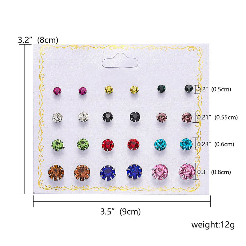 24pcs Crystal Nose Ring & Studs Body Women Girl Jewelry Stainless Surgical Steel Nose Piercing Colorful Rhinestone
