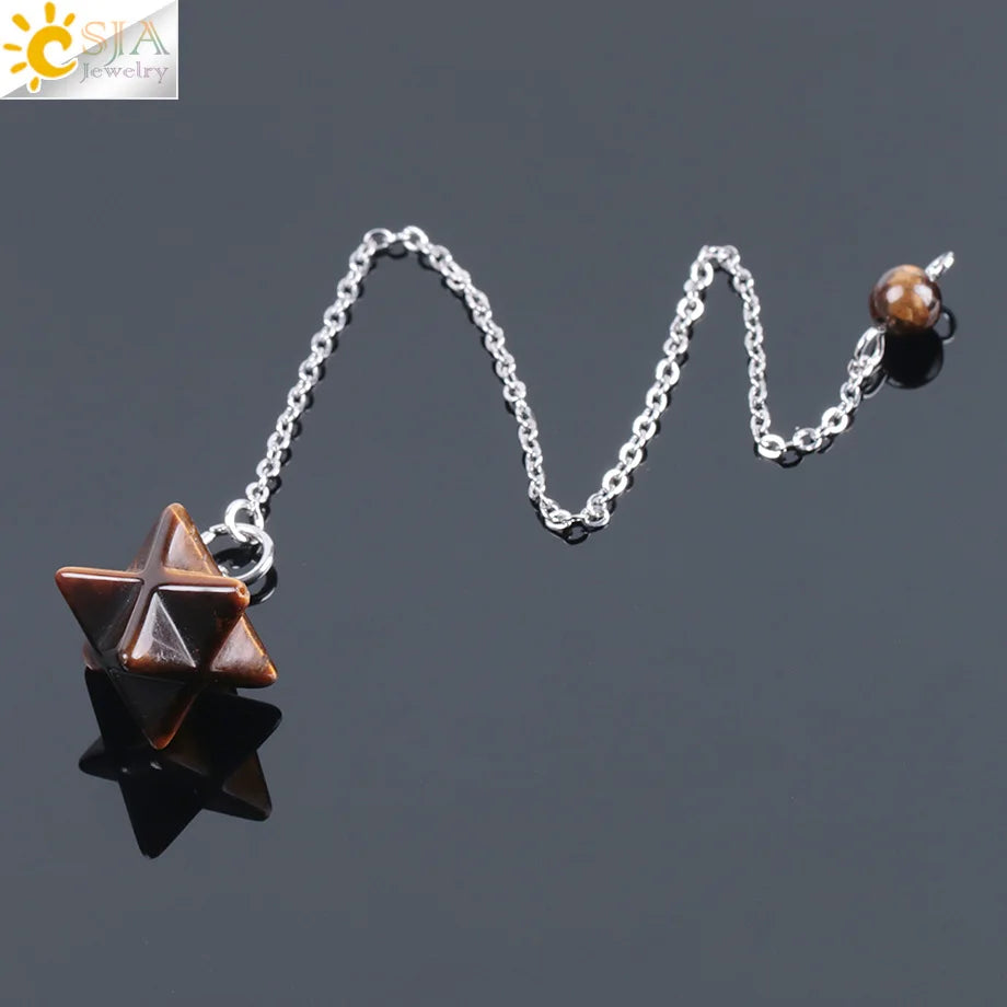 CSJA Natural Gem Stones Merkabah Pendulums for Dowsing Divination Wicca Chakra Reiki Pink Crystal Lapis Lazuli Onyx Pendant F055