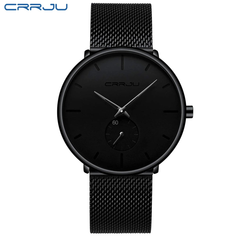 Men Watch CRRJU Watch Women Quartz Dress Watch for Men Dress Watches Fashion Unisex Ultra Thin Wristwatch Relojes Para Hombre