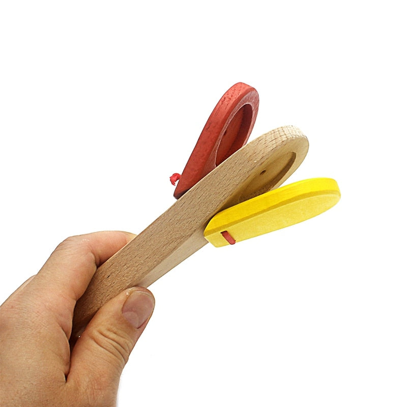 1Pc Baby Wooden Toy Musical Instrument Castanet Clapper Handle Musical Instrument Toy for Toddlers Preschool Early Educational