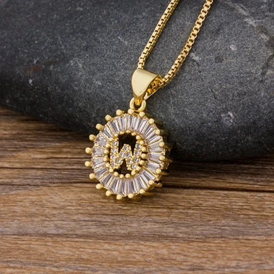 Nidin Women Girls Initial Letter Necklace 26 Letters Charm Family Name Pendant Copper Zircon Jewelry