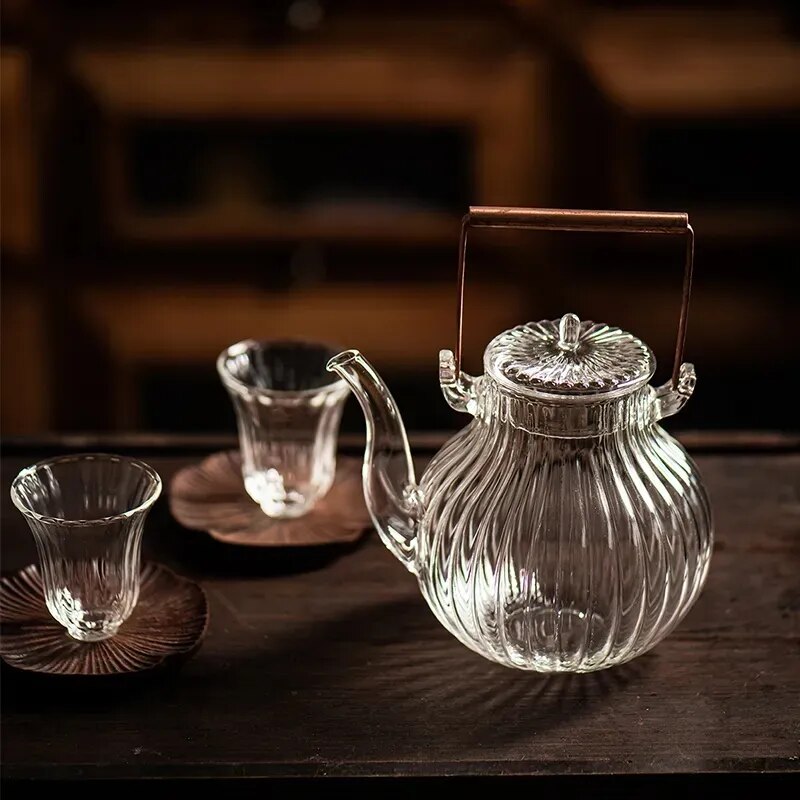 750ml Heat Resistant Glass Teapot Cup Set Handmade Chrysanthemum Petals Shape Go