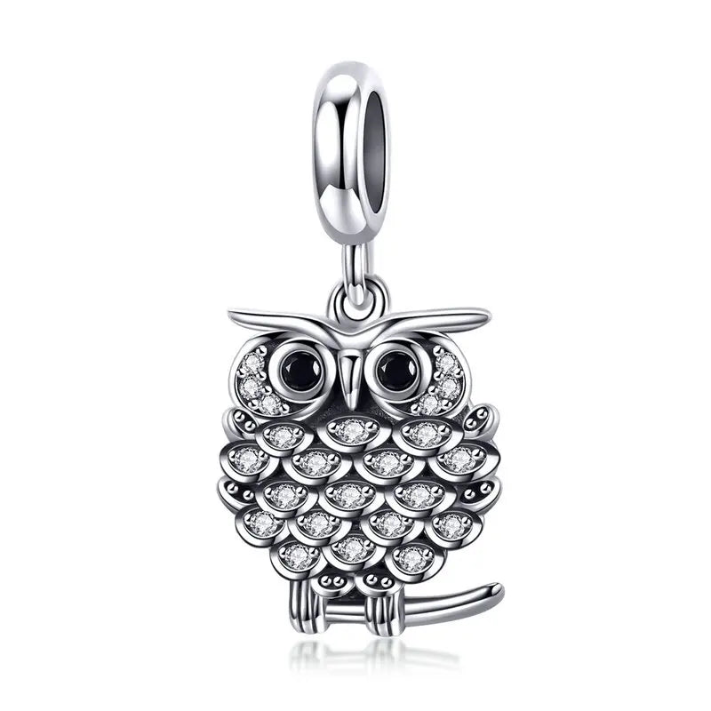BAMOER Authentic 925 Sterling Silver Crystal Owl Lovely Animal Shape Beads Charm Fit Bracelet & Bangles Jewelry Making SCC949