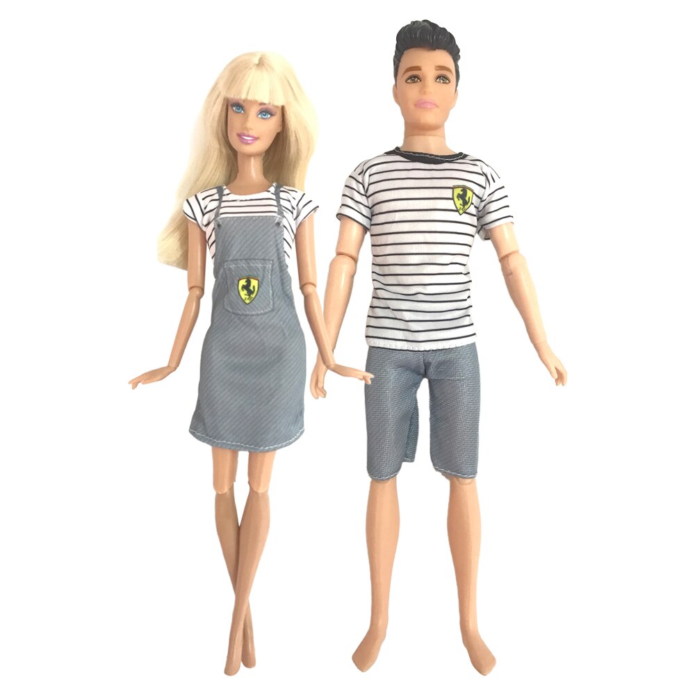 NK Mix 2 Pcs /Set Daily Wear Casual Couple Doll Dress for Barbie Doll Accessories Boy Girl Clothes Toy for Ken Doll 2GK JJ