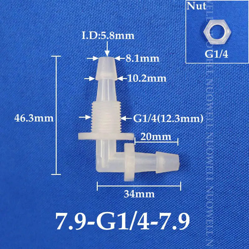 5~200pcs M6 M8 G1/8~g1/2 Thread to 2-12mm PP Bulkhead Union Elbow Connectors Hex Nut Aquarium Fish Tank Air Pump Hose Connector