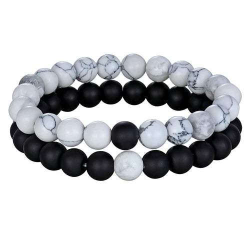 XQNI 2pcs/Set Style Couples Distance Bracelet Natural Stone Yoga Beaded Bracelet for Men Women Friend Charm Strand Jewelry