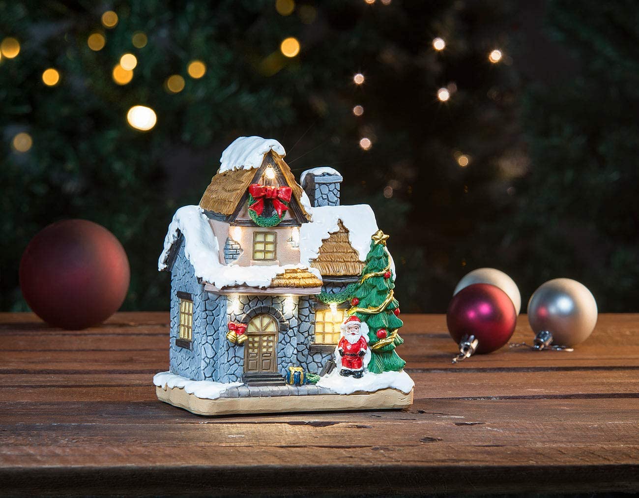 Christmas Decoration Village Collection Figurine Building Christmas House With Santa Claus LED Lighting Home Fireplace Ornament