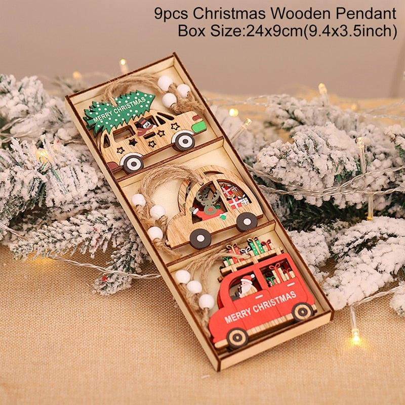 Wooden Christmas Pendant Merry Christmas Decor for Home 2023 Navidad Ornaments C