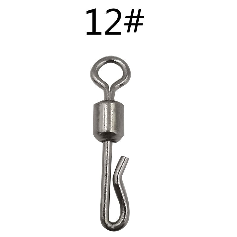 OUTKIT 50pcs Fishing Swivels Rolling Swivel Interlock Snap Size 7/8/10/12 Hook Lure Connector Terminal Tackle Swivel Fishing