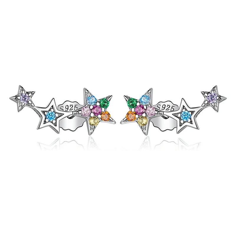 BAMOER Authentic 925 Sterling Silver CZ Exquisite Stackable Star Earrings for Women Jewelry Valentine's Day