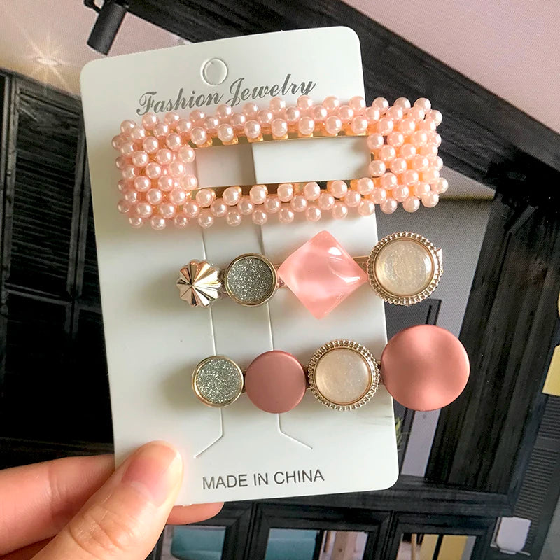 Korean Simulated Pearl Barrettes Beaded Geometric Women Hair Clip Hairgrips Hair Accessories Girls Jewelry Hair Pins